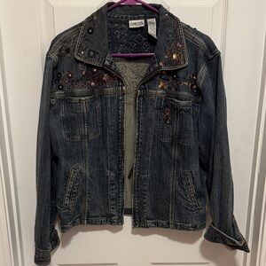 Chico's Dark Blue Embellished Jean Jacket
